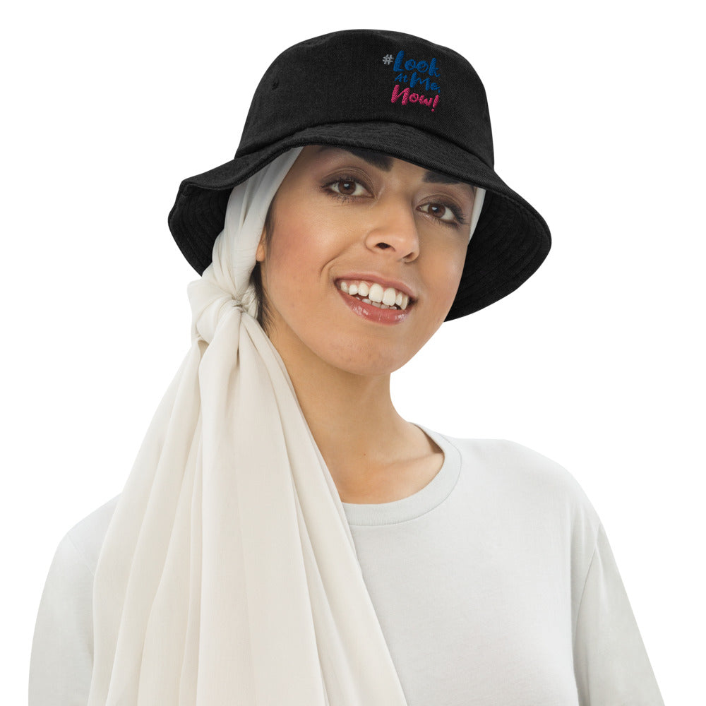 Look At Me NOW Challenge Flat Embroidered Authentic Denim Bucket Hat