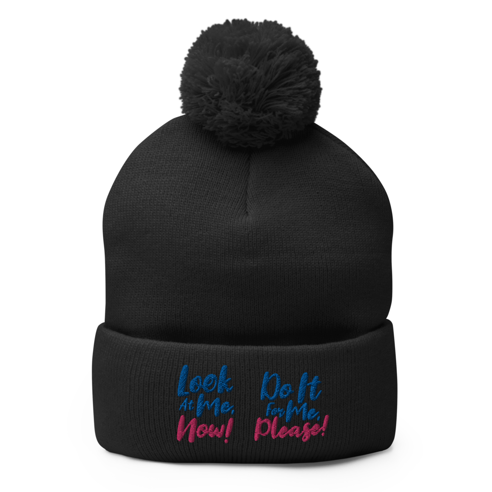 Look At Me NOW Flat Embroidered Pom Pom Beanie